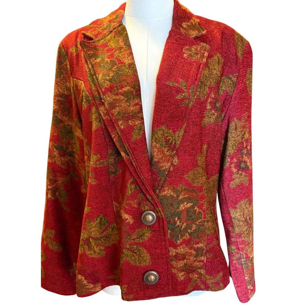 Painted Pony Womens Red Floral Tapestry Blazer Jacket Made in USA Medium‎